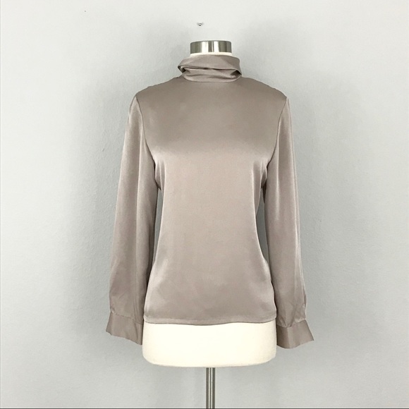 Pendleton Tops - Pendleton Satin Blouse 6 mock neck beige